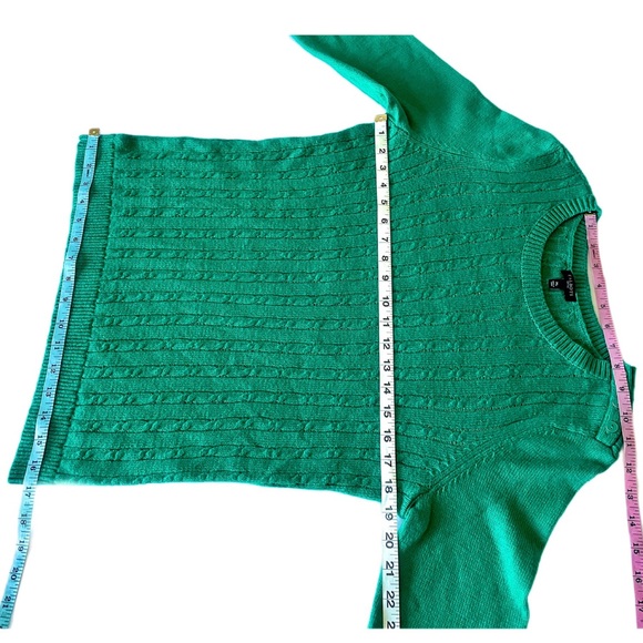 TALBOTS Green Cable Knit One Shoulder Button Pullover Sweater Petite Medium - Picture 8 of 9
